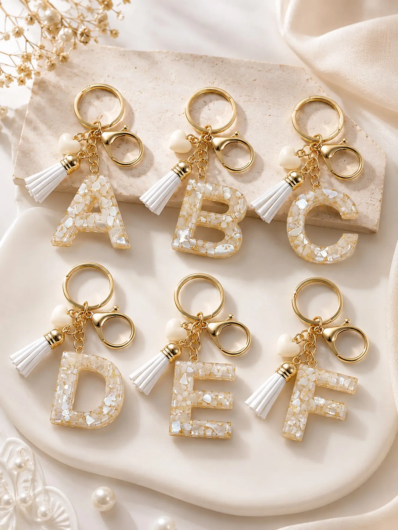 Initial Letter Keychain Heart Pendant, Sequins Fringe DIY Jewelry, Creative Gift, Floral Pattern, Casual Style, Heart Shaped Keychain, Key Rings, Keyring