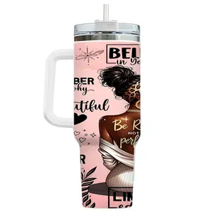 40oz large capacity car water bottles with lid and handle, 304 stainless steel insulated tumbler - Love Yourself Black Girl Daily Affirmations, suitable for car, office, travel, Winter Tumbler for Her/His, new year gifts and Valentine gifts