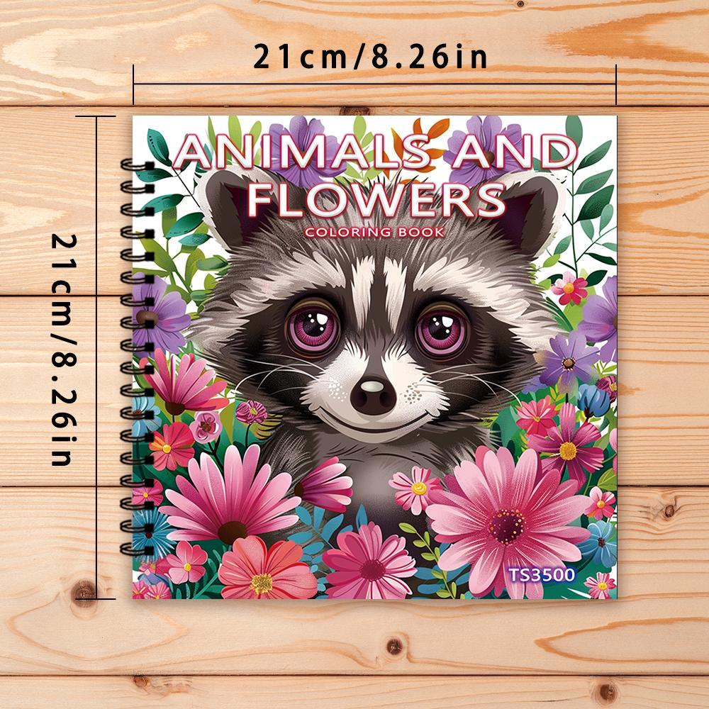 Animal & Flower Pattern Drawing Book, 30 Sheets 100gsm Thick Paper Spiral Coloring Book, DIY Painting Supplies for Stress Relief