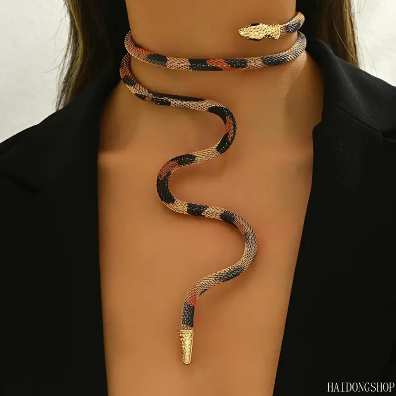 Goth Viral Quiet Luxury Flexible Winding Snake Open Wrap Jewelry For Women, 3-in-1 Convertible Choker Bracelet Headband, Edgy Minimal Statement Accessory For Daily Club Party Styling