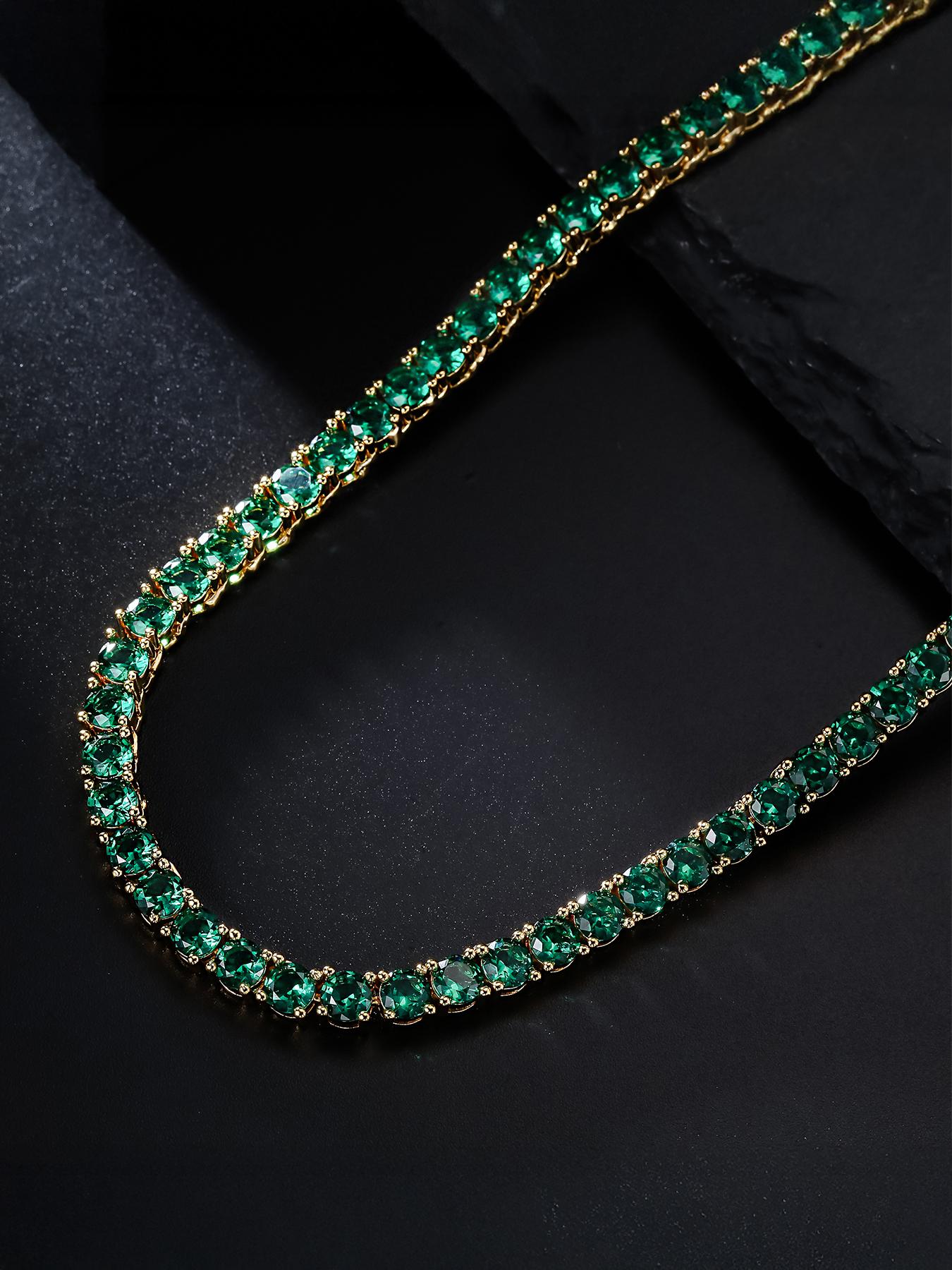 1pc ICED CHICS 4mm green single-row zircon necklace, tennis chain, Cuban Link Chain, hip-hop casual, neat copper-inlaid zircon, exquisitely crafted, can be worn stably without color change