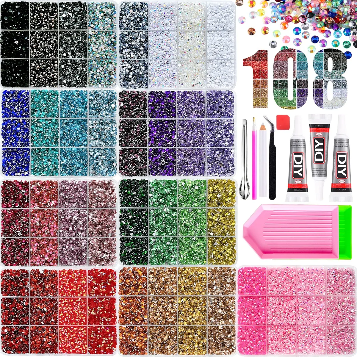 1Set 3mm Dopamine Colored Semi-circle Nails Rhinestones Jewelry 3D 60-Colors Dazzling Flatback Resin Nail Crystal Gems Bedazzling Kit for DIY Tumblers Phone Case Clothings Nails Materials