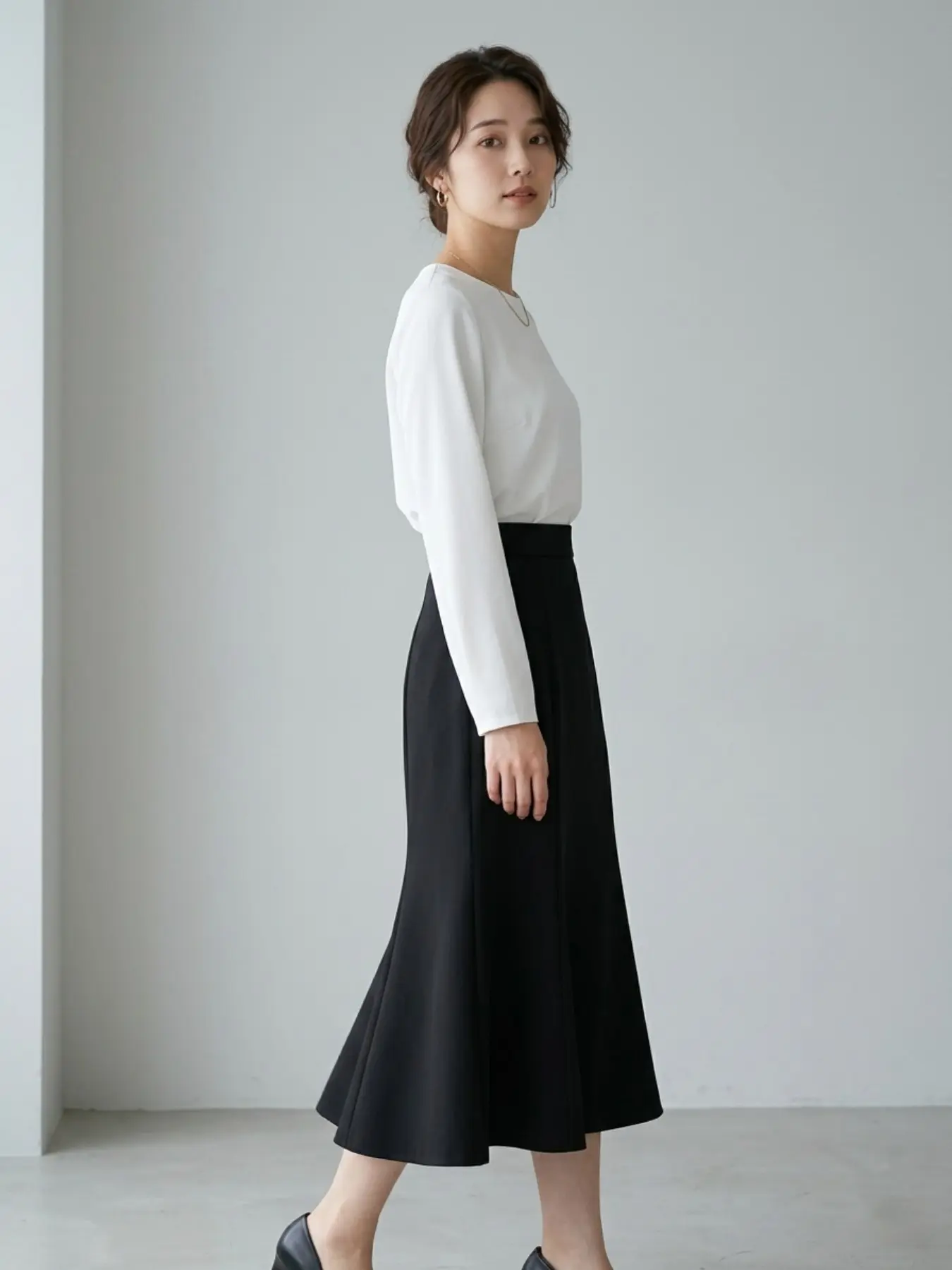 Mermaid Skirt Midi Half Skirt High-Waisted A-Line Butt-Lifting Slimming Elegant Dress, Spring & Fall Loose-Fit Solid Pattern