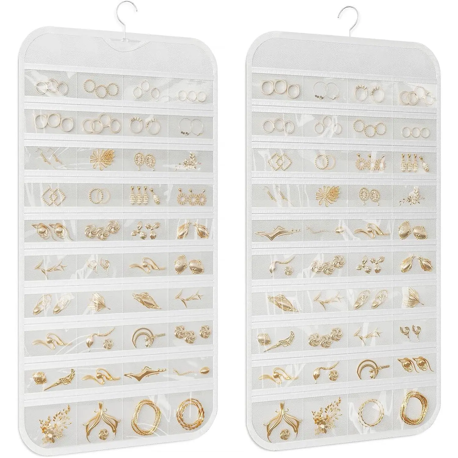 Organizer 80-Pocket Double-Sided Storage, 1-Pack, White | Foldable clear PVC 80-pocket storage; swivel hook fits walls, doors & rods to organize earrings, necklaces, bracelets & rings