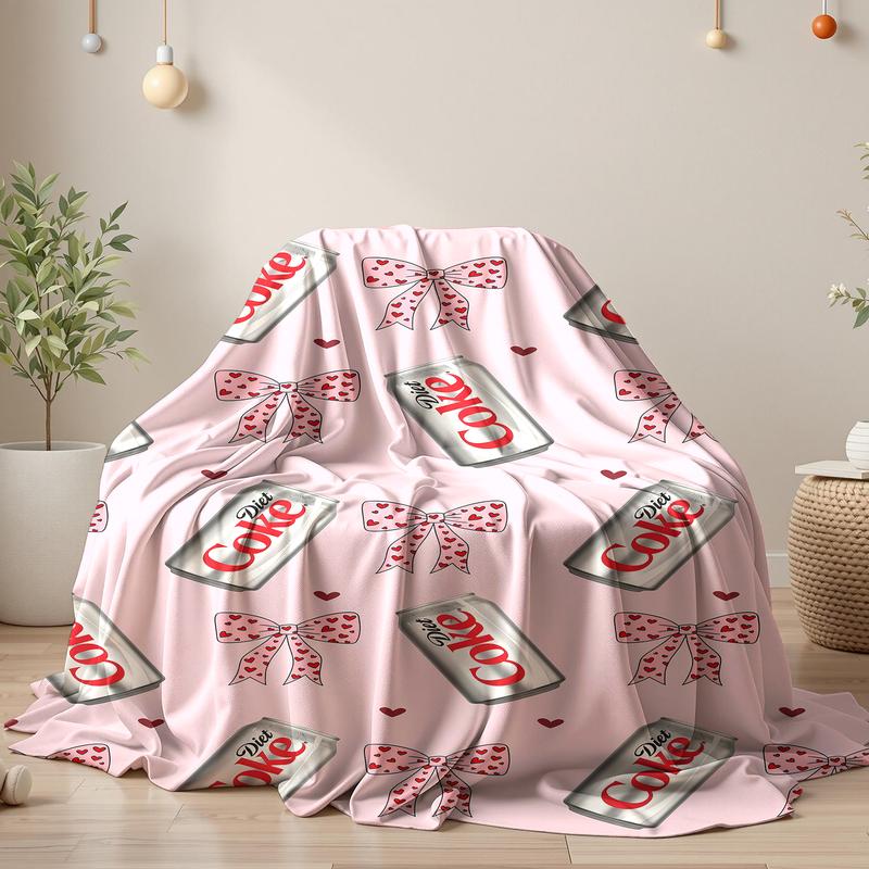 Diet Coke Original Flavor Pink Bows with Red Hearts Flat Velvet Blanket Soft Office cozy lightweight soft fluffy decorative giftable fluffy Gift