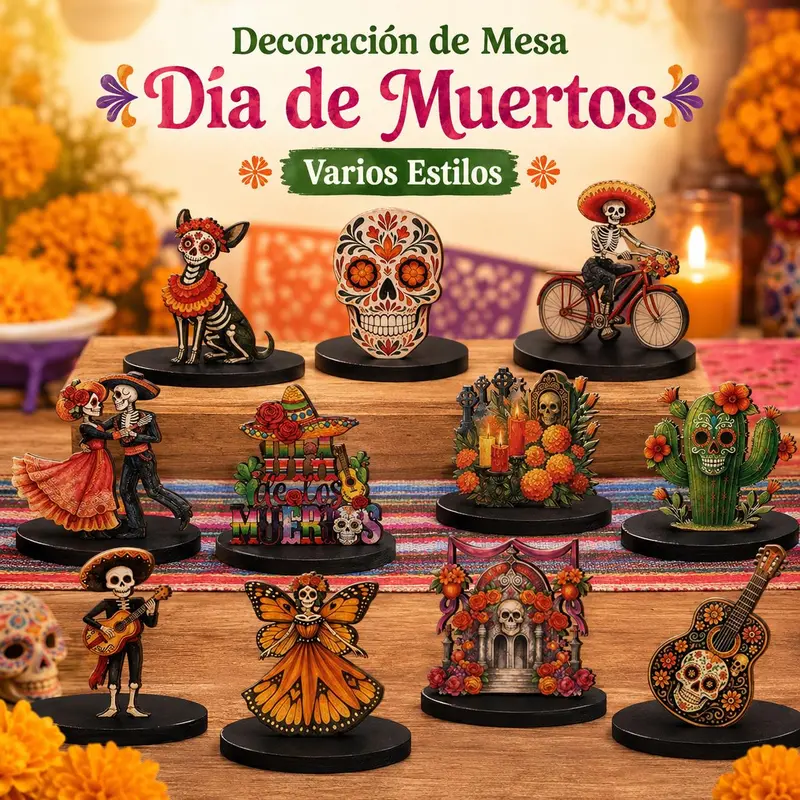 Traditional Colorful Day of the Dead Wooden Tabletop Decorations - Sugar Skull Centerpieces, Mexican Festival Skeleton Couple Handmade Signs for Halloween Parties, Home Display
