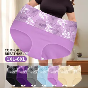 6 pack European and American plus-size women's printed high-waisted butt-lifting underwear
