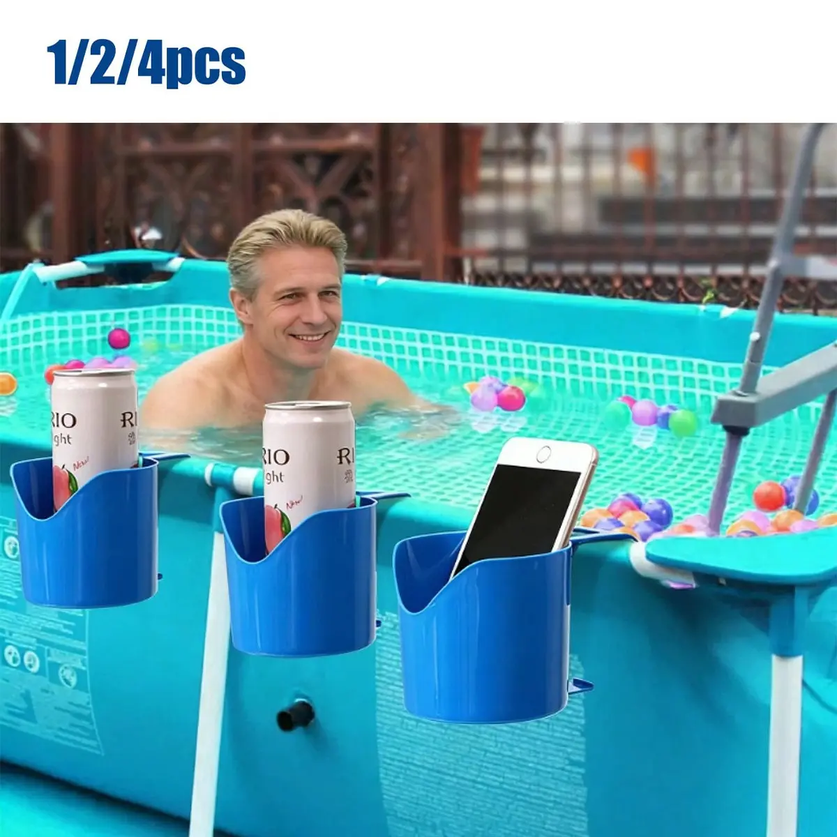 Poolside Cup Holder Set, 1/2/4 Pieces Pool Storage Rack, Outdoor Beverage Beer Cup Hanger, Perfect for Pool Parties and Events
