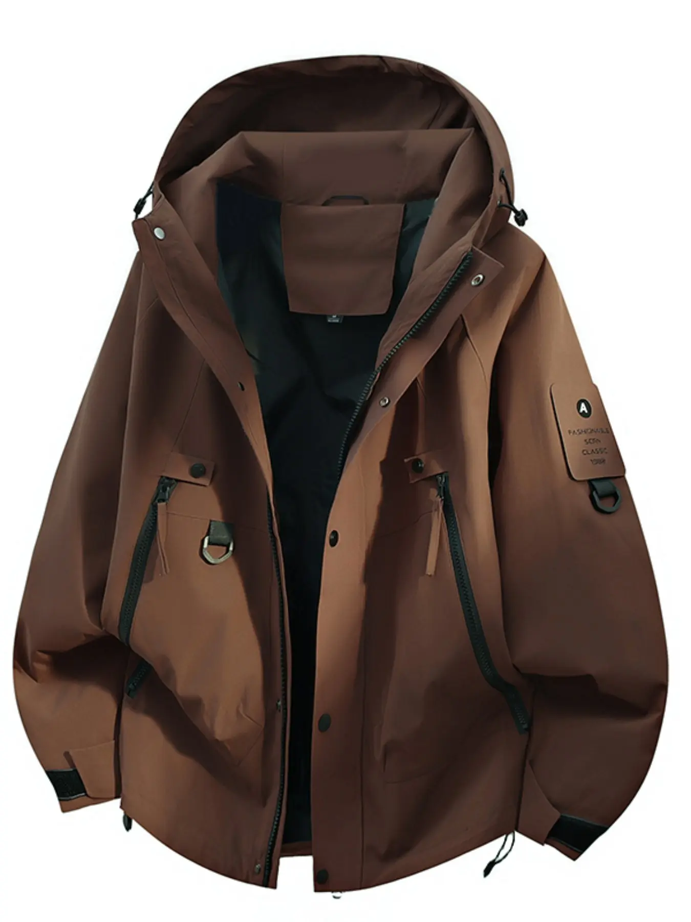 Men's Loose Fit Hooded Windproof Jacket, Zipper Design, Casual Outdoor Hiking Coat, Multiple Colors Available, Daily Wear Outerwear