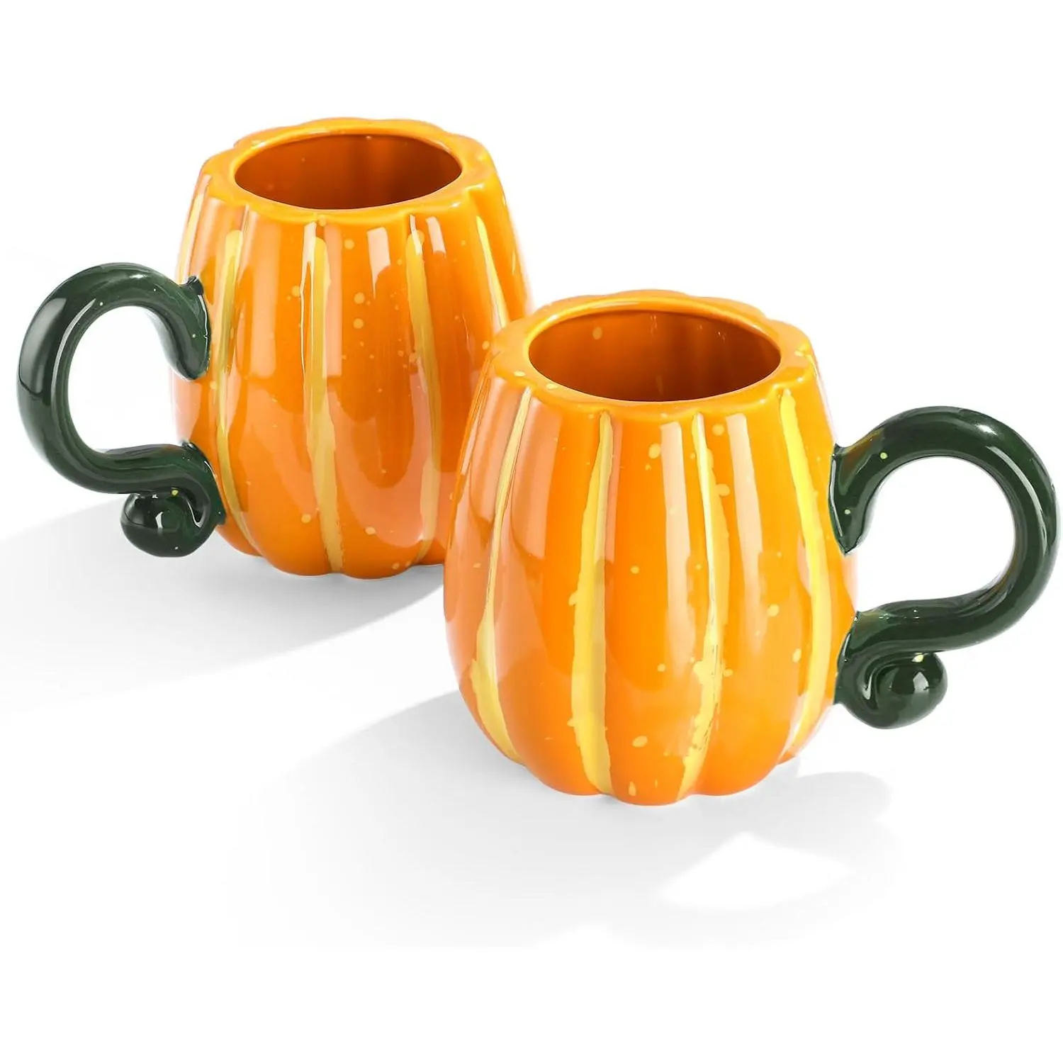 2 count Fall Pumpkin Cup Ceramic Coffee Mugs 16 oz Thanksgiving Funny  Mug Autumn Halloween Birthday Gifts Decoration  Theme for Family or (Orange)