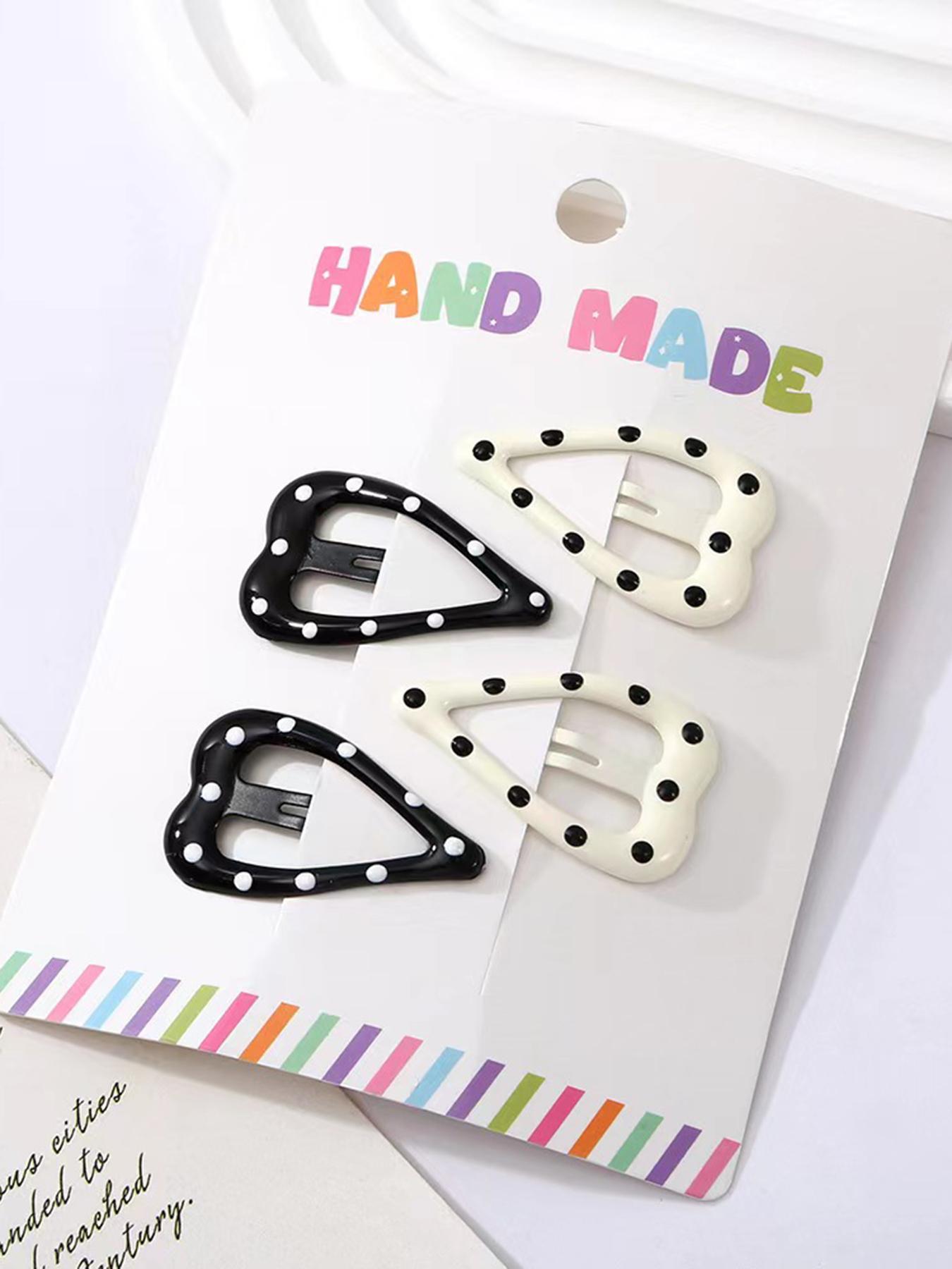 Cute Polka Dot Pattern Hair Clips, Casual Simple Heart & Star Design Hair Accessories for Women & Girls, Minimalist Headwear Suitable for Daily and Casual Use