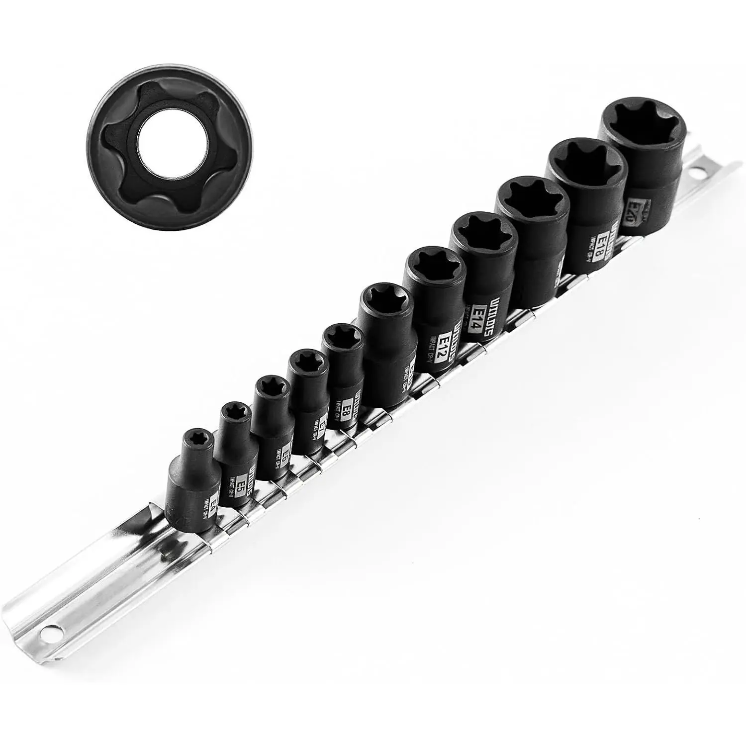 11- E-Torx Socket Set, 1/4" & 3/8" Drive, E4-E20 Torque Socket Set
