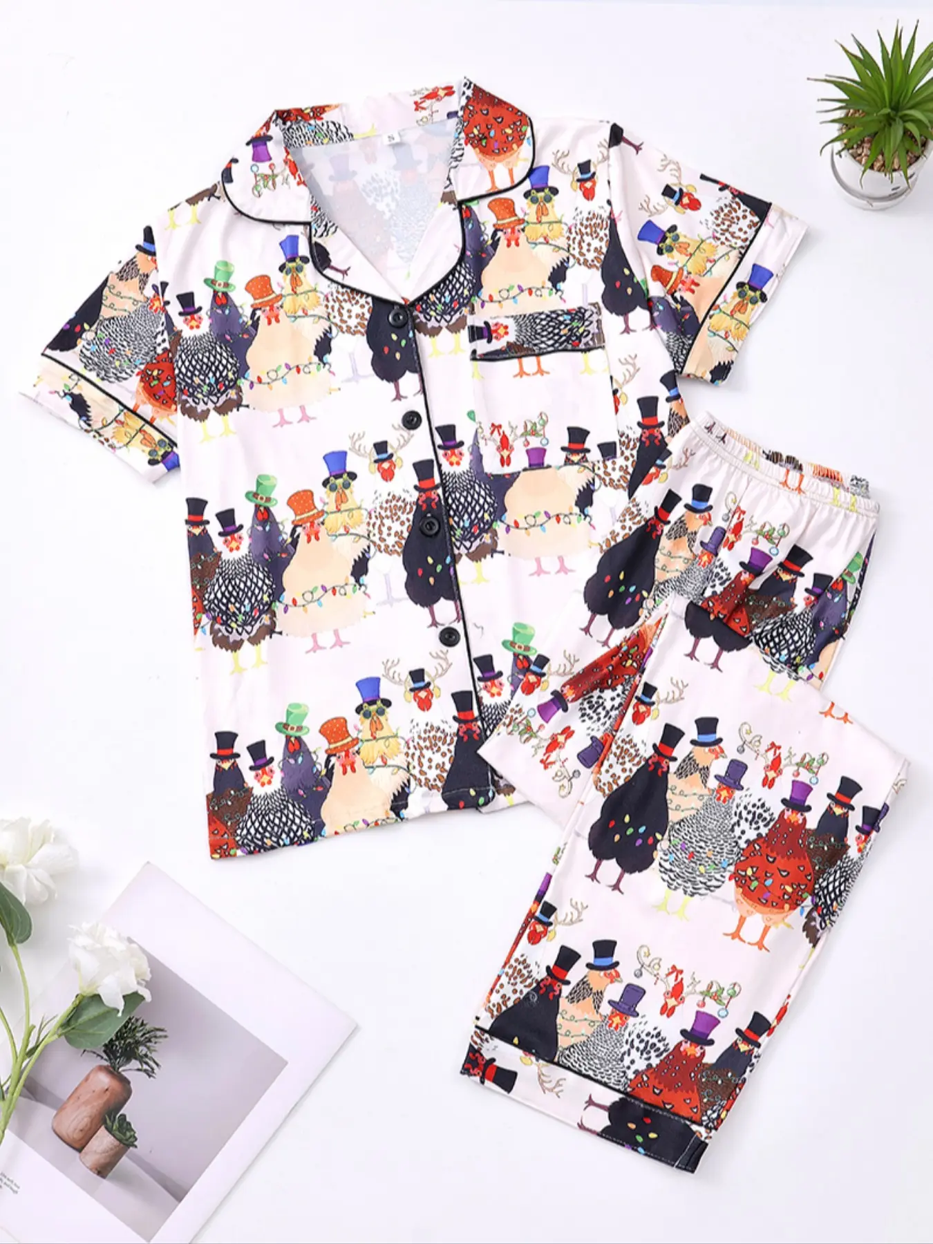 Women's Hamilton Musical Print Pajama Set, Loungewear, Short Sleeve Button Front Soft Top and Elastic Pants, Casual Homewear, Pyjamas, Nightwear, Matching Pj Set, Womenswear