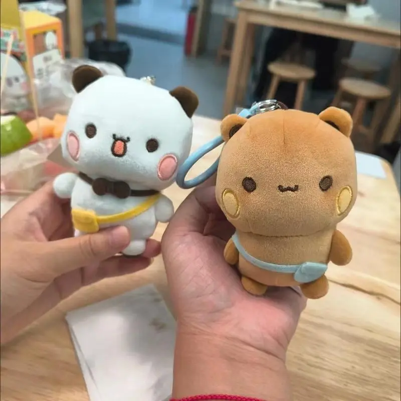 Cute Bubu and Dudu Panda Plush Keychain Kawaii Cartoon Fluffy Brown Bear Toy Bag Pendant Couple Birthday Gifts Valentine's Day