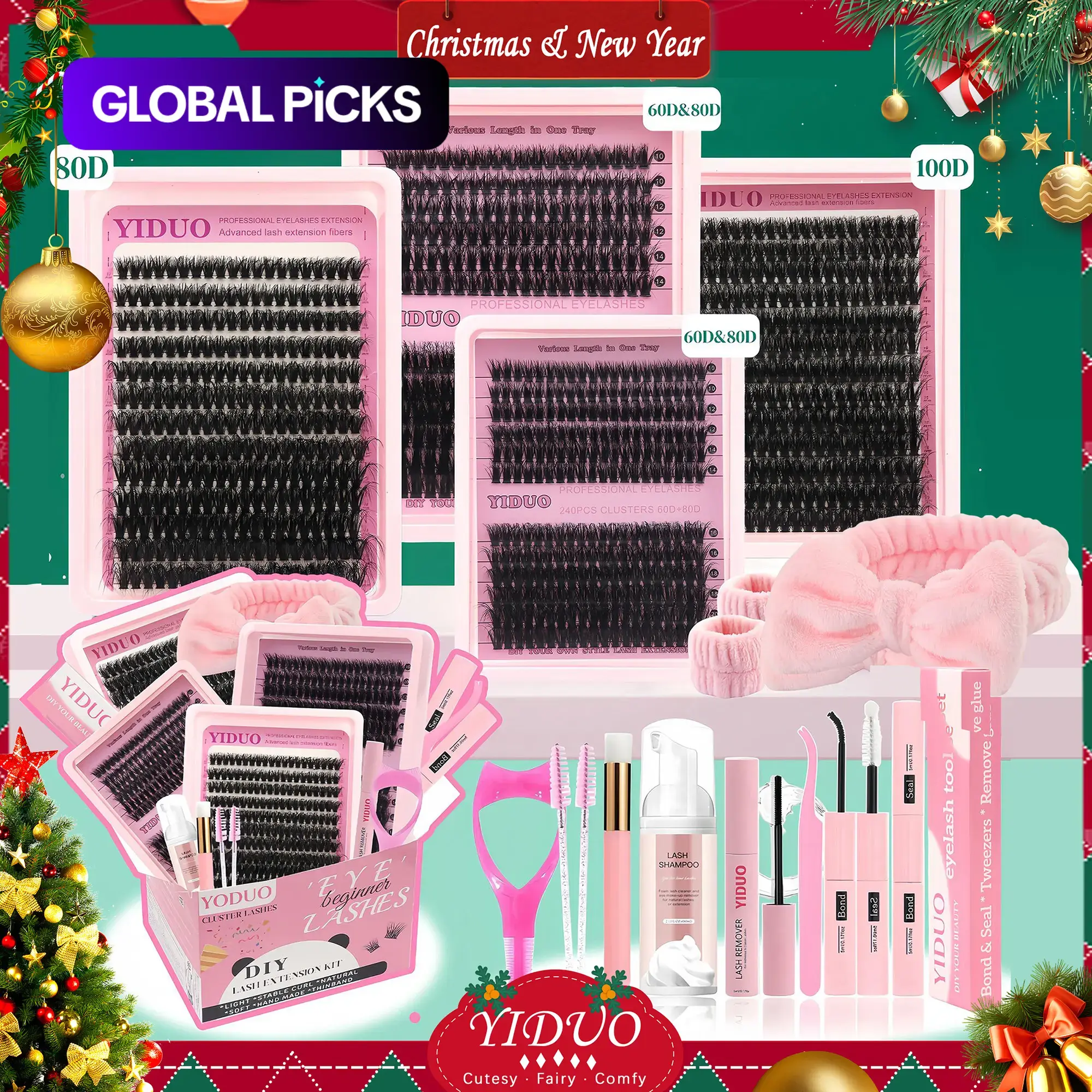 Mixed Length Individual False Eyelashes Kit, Eyelashes Set, DIY Eyelash Extensions, Natural-Looking Eyelash Extensions with Accessories, Self-Grafting Curling Lashes for Women, Cosmetic False Lashes, Makeup Products