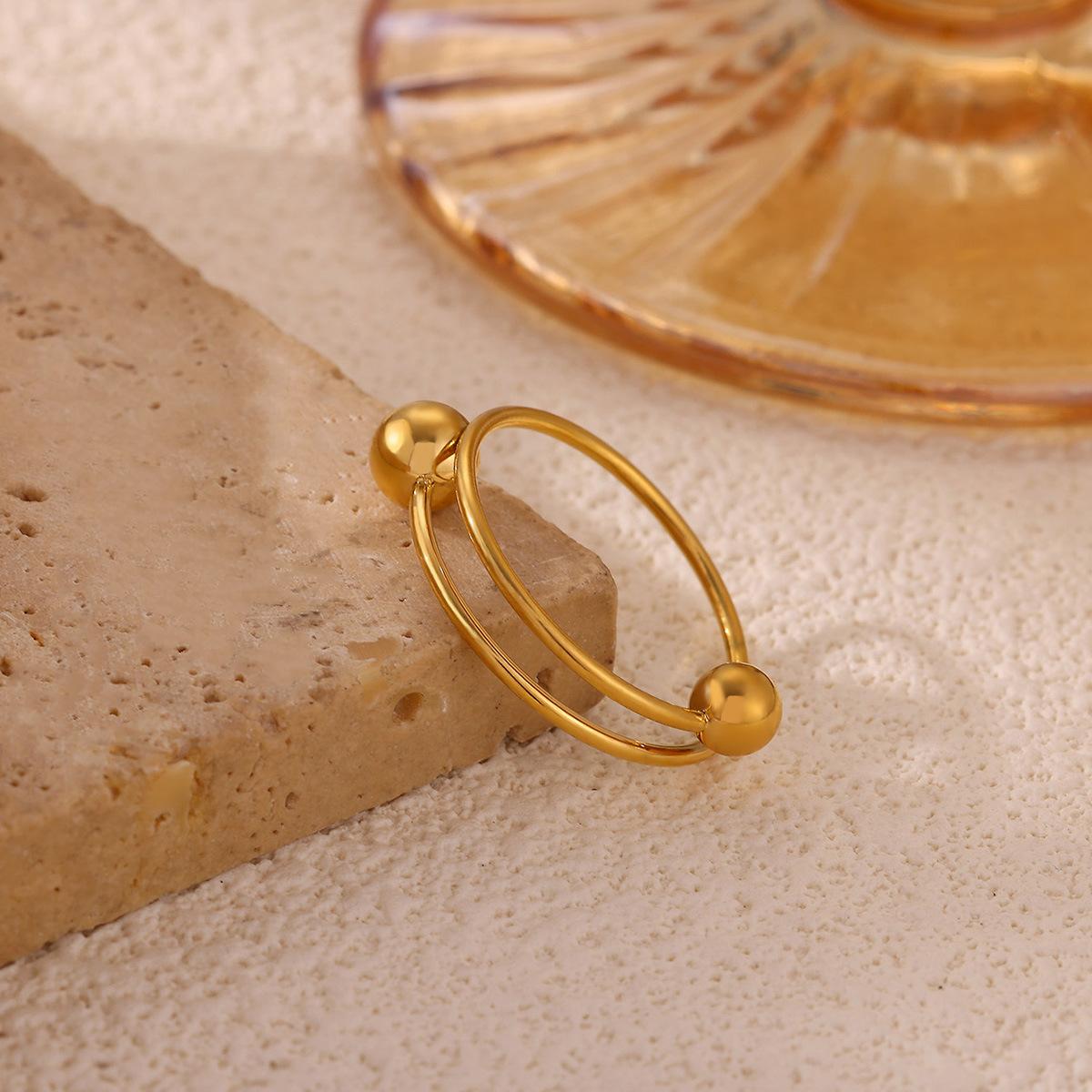 Spiral Bead Anxiety Relief Open Ring Gold Simple Men's and Women's Rotating Bead Finger Ring Handpiece