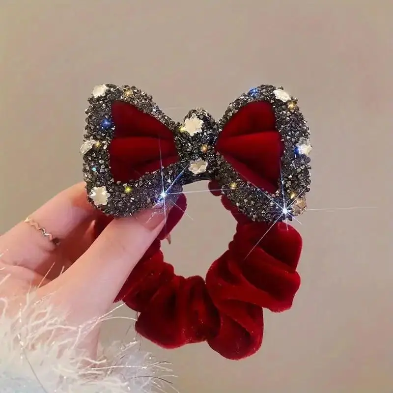 Women's Luxurious Velvet Bow Shape Headband - Safe Metal Sparkling Inlay, Soft, Silver Headpiece Headbands, Elegant Fashion Hair Accessory