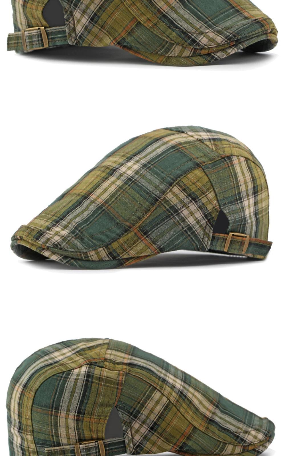 HT4376 Berets Men Women Vintage Plaid Beret Cap Male Female Adjustable Flat Cap Retro Spring Summer Cap Beret Hats for Men Women