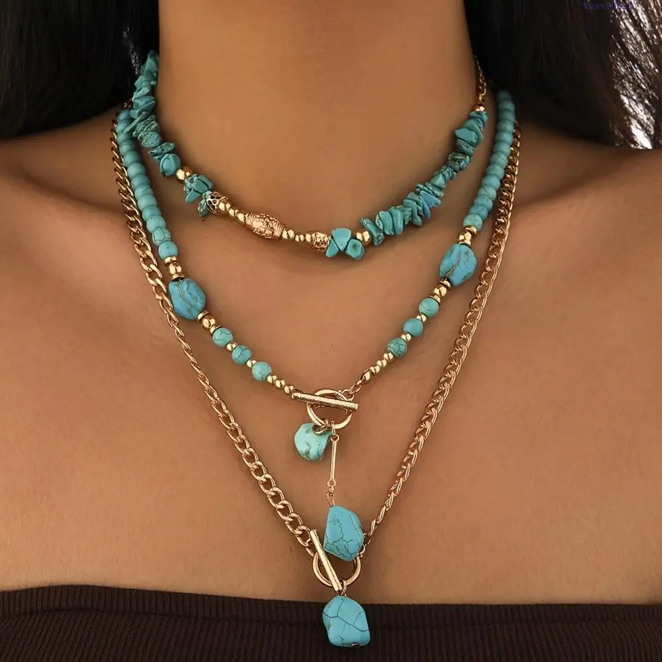 3-Piece Bohemian Bag Strap Set, Women's Turquoise and Layered Beaded Handles for Handbags, Versatile DIY Purse Accessories, No, 3-Pieces