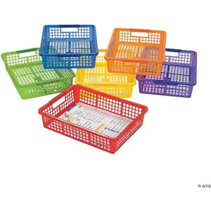 Stackable Storage Bins 13x9.75x3 Inch - 6 Pack Colorful Plastic Storage Baskets with Handles for Classroom Organization | Paper Trays for Teachers, Office Storage & Home Organizing