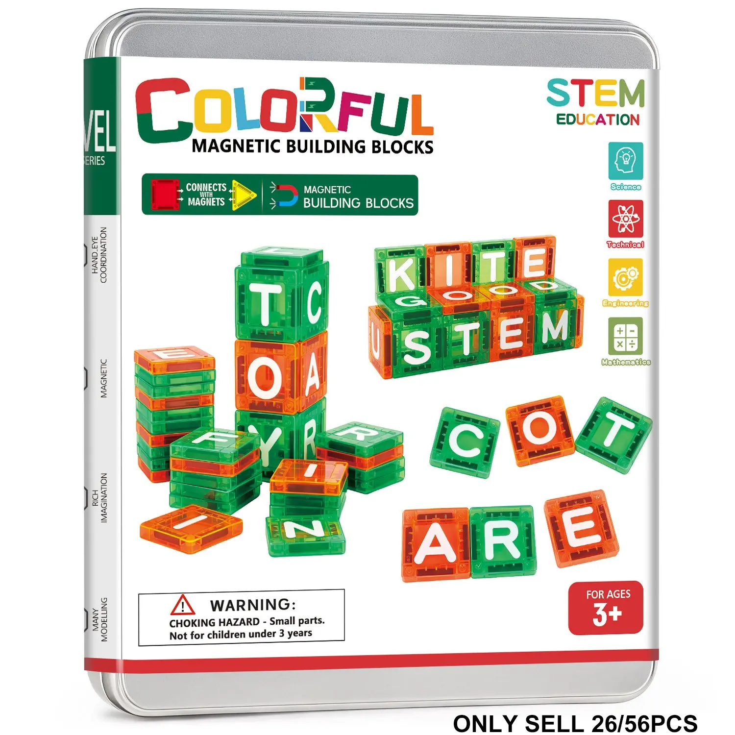 26/56pcs Magnetic Building Blocks Set, Alphabet Letters Toy, Portable Travel Case, Word Puzzle Game, Ideal for School and Home Learning
