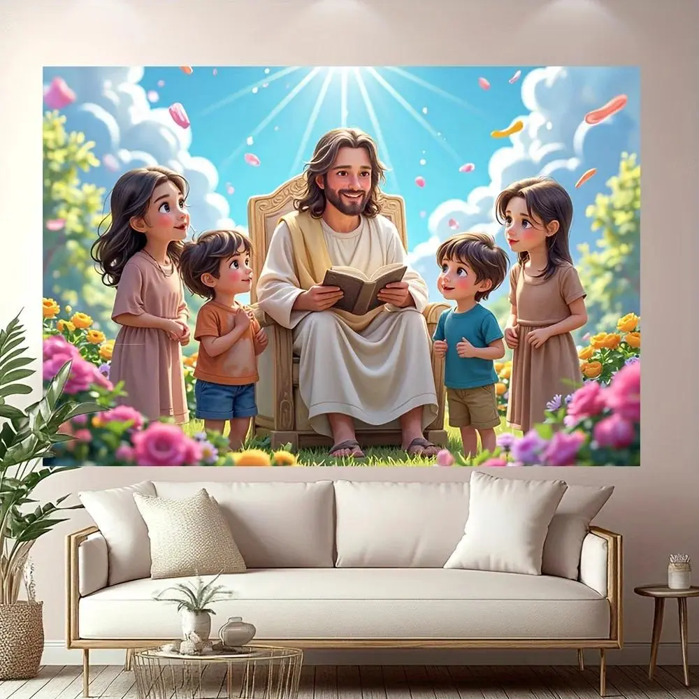 Easter Cartoon Jesus with Children's Party banners - a lively home backdrop for birthday parties and all-season celebrations