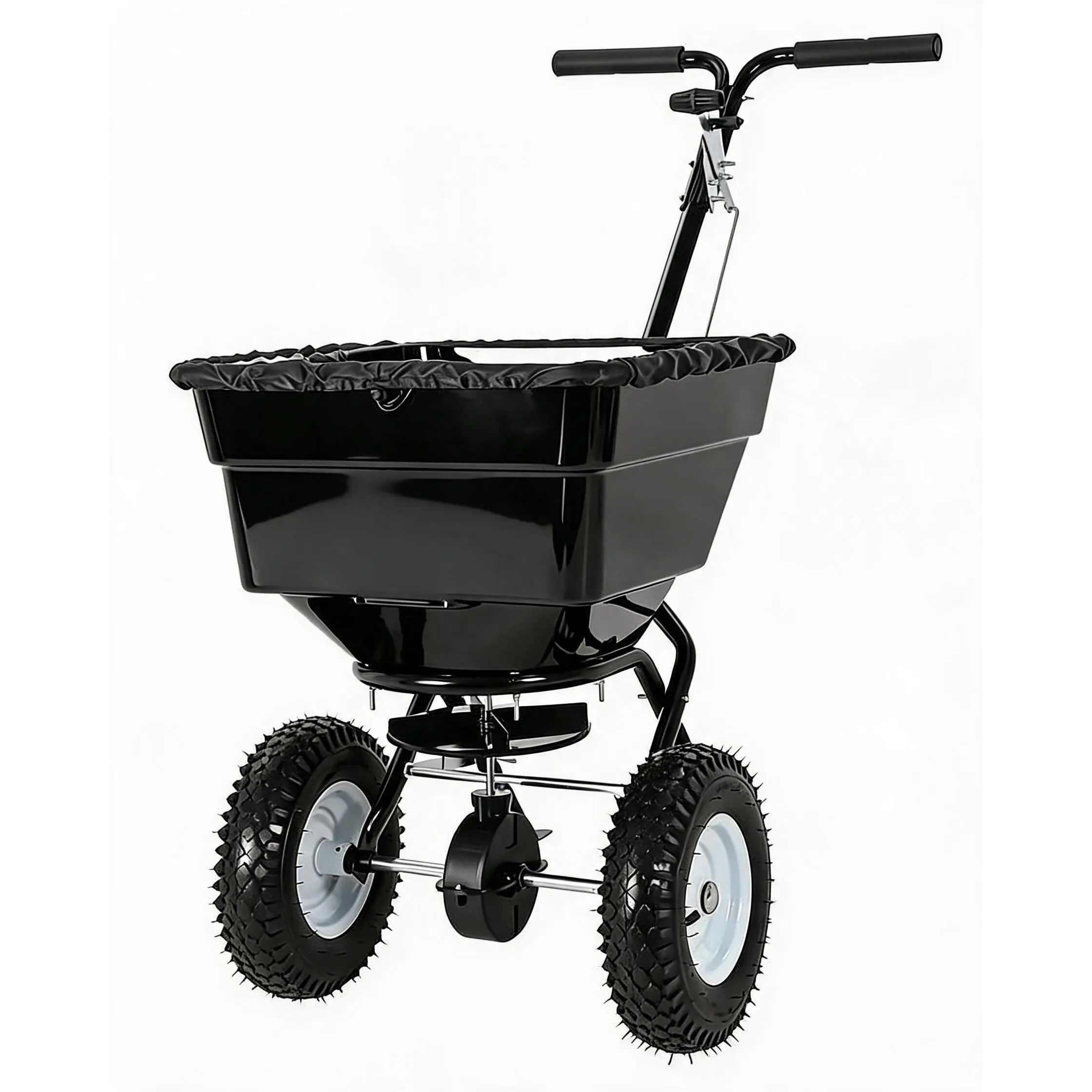 Tow & Pull Behind Broadcast Spreader – 9.8FT Spreading Width, 30 Adjustable Settings, Dual Auto-Stop Impeller, All-Terrain Wheels, Rain Cover, Heavy Duty ATV UTV Riding Mower