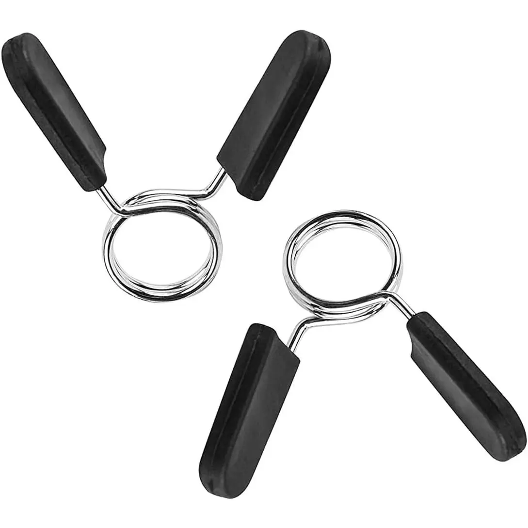 Barbell Spring Clips 1 Inch (25mm), 2 Pack Steel Weight Collars with Rubber Grips for Standard Dumbbell & Barbell Bars, Unisex Locks for Strength Training