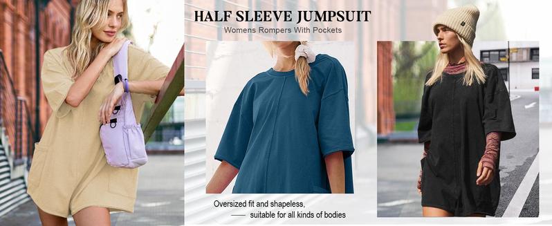 Imily Bela Rompers for Women 2025 Summer Athletic Oversized Romper Short Sleeve Jumpsuit with Pockets