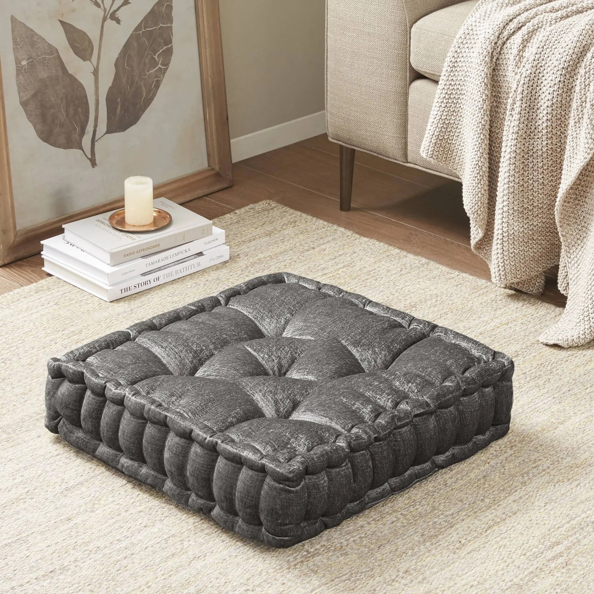 Nokaa 20x20 Inch Square Floor Pillow Cushion, Poly Chenille Charcoal Gray, Soft Plush Seating for Living Room Bedroom Dorm, Floor Lounger Meditation Cushion, 1 Piece, Home Furniture and Household Product Search Terms for US Online Shopping