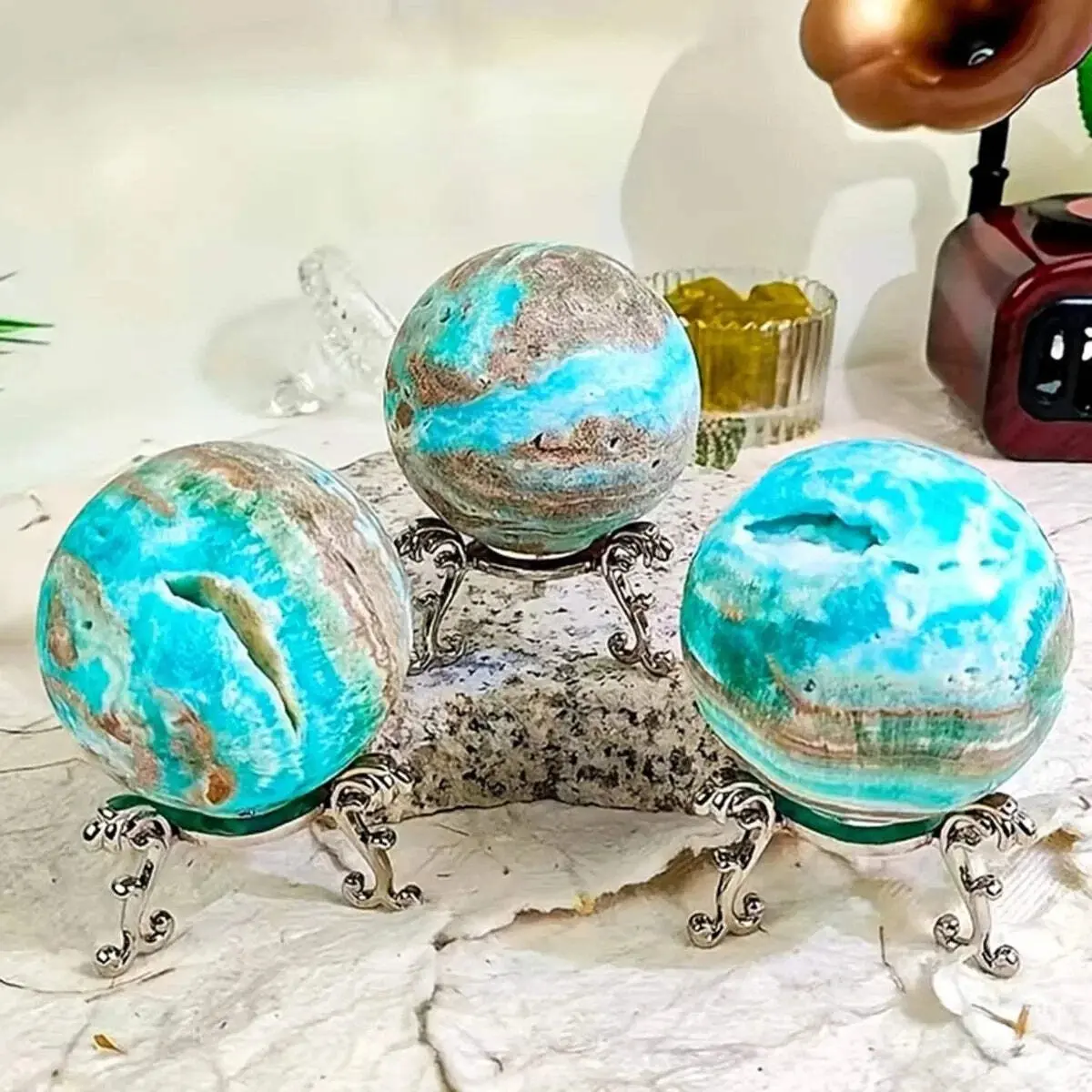 Wholesale Natural Hemimorphite Spheres, Caribbean Calcite Spheres, Natural Blue Aragonite Crystal Balls - Jewelry Accessories, Auspicious Home Decor for Birthday, Wedding, Engagement, Daily Use