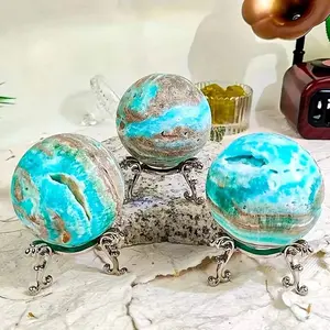 Wholesale Natural Hemimorphite Sphere Caribbean Calcite Sphere Natural Blue Aragonite Crystal  Balls Home Decor