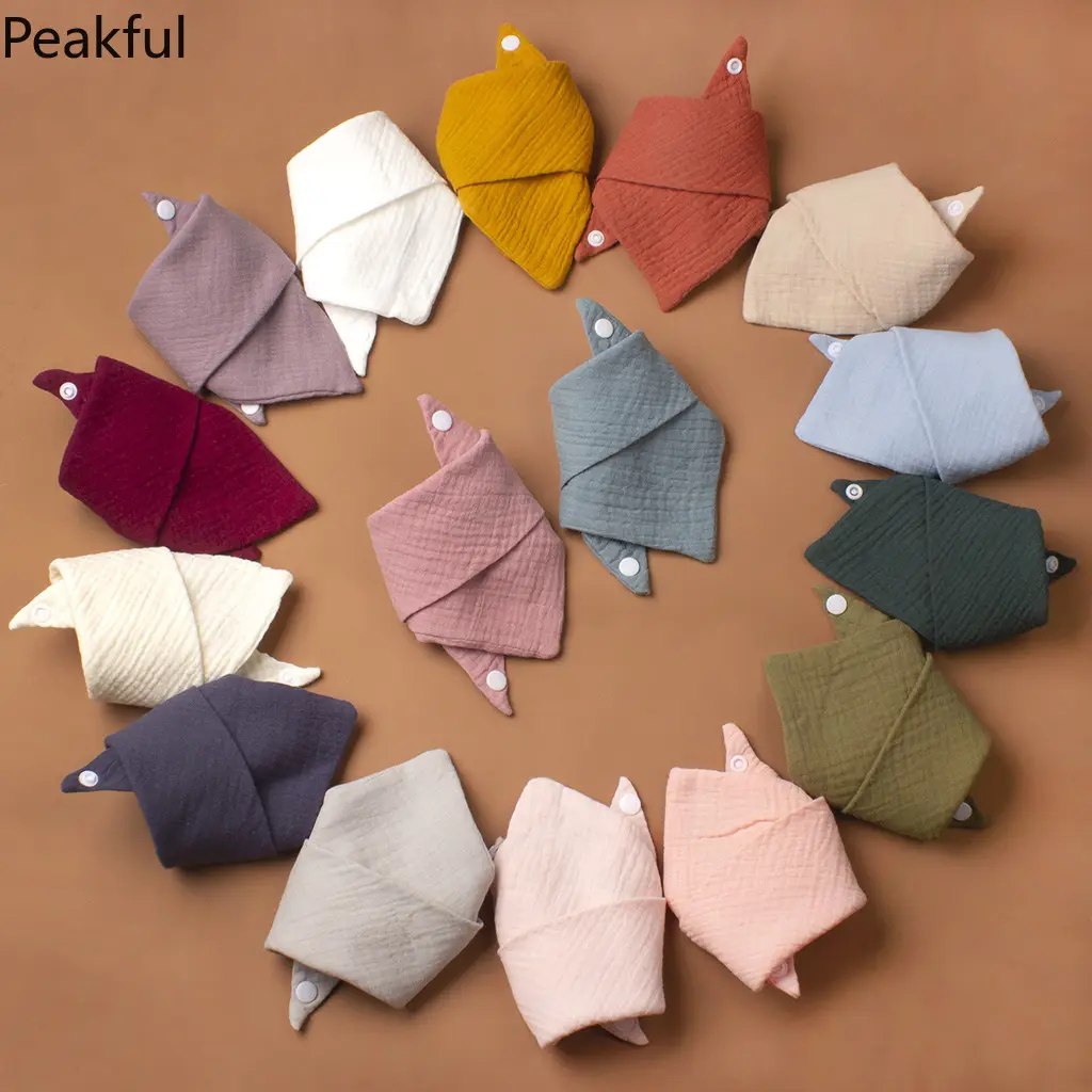 100% Cotton  Bandana Bibs 3Pack, Double Layer Snap Adjustable Triangle Drool Bibs, Breathable Muslin Teething Scarf