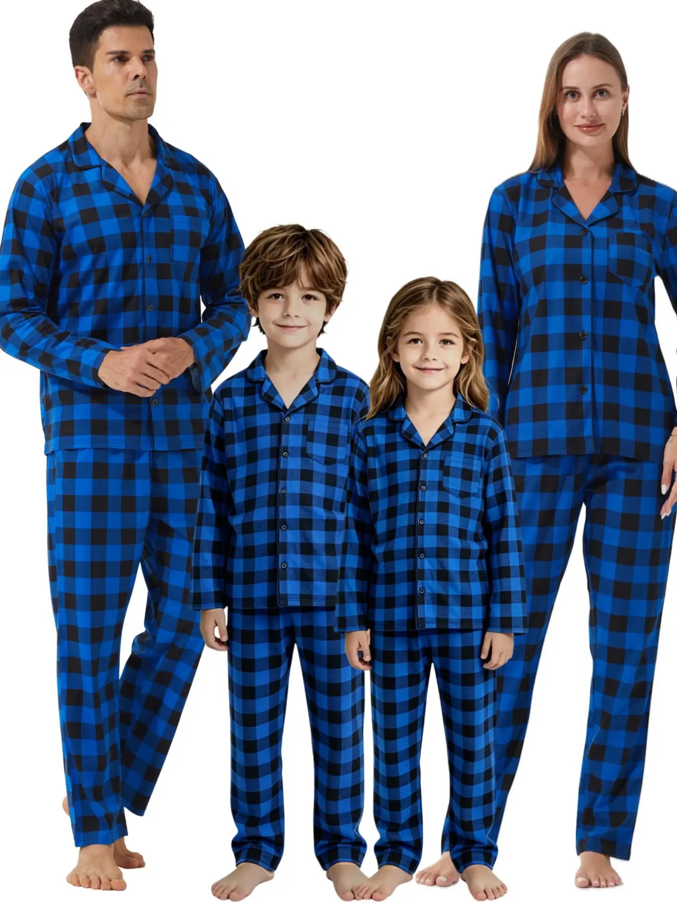 Family Christmas Pyjamas Set with Pockets Matching Pyjamas for Couples Long Sleeve Checked Nightwear Sleepwear Botton Down Pjs Family Outfits Sleepwear for Women Men Kids
