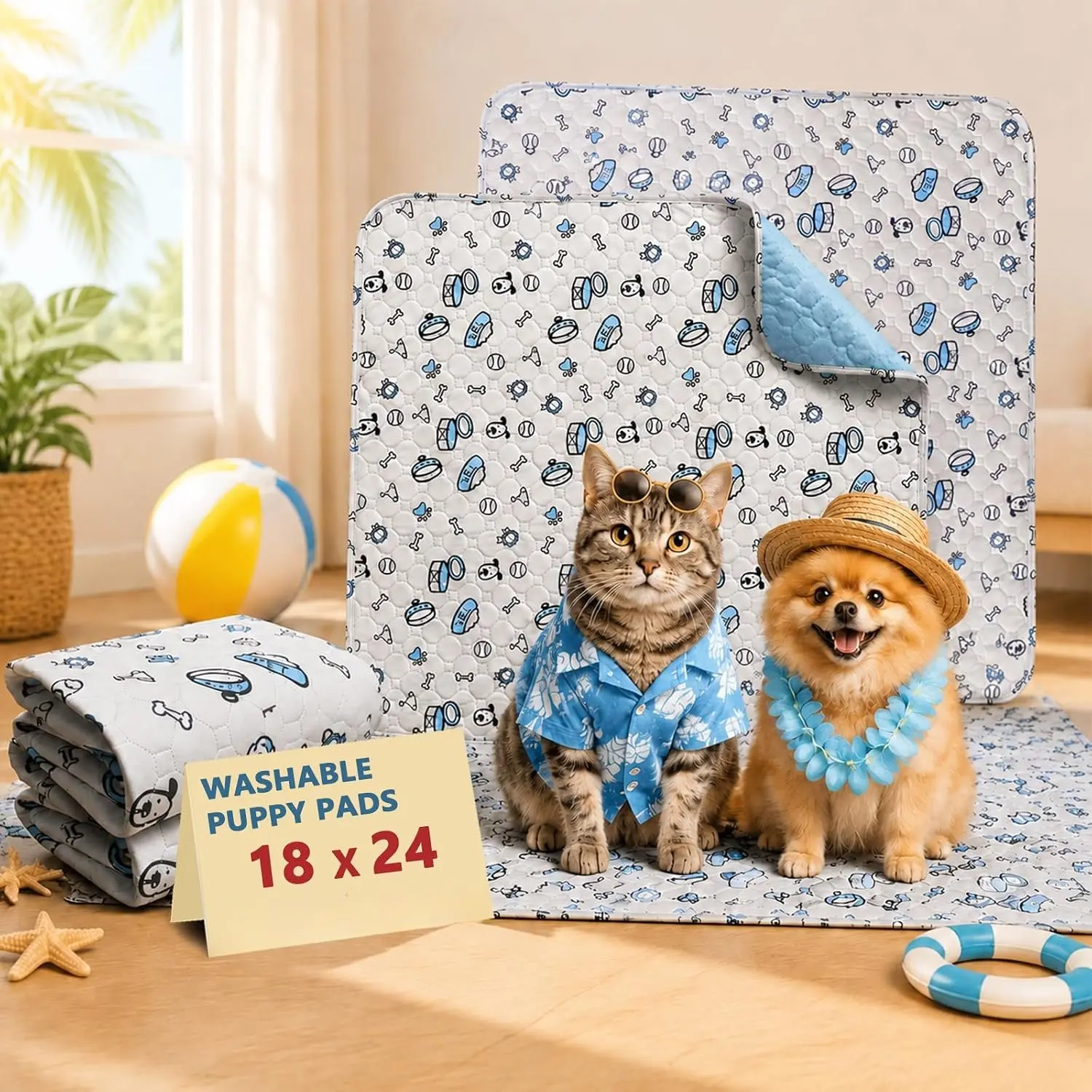 Washable Pee Pads for Dogs, 2 Pack  Puppy Pads, Absorbent Whelping Pads with  Print, Non-Slip    Pads for Couch, Crate, Potty  - 18x24in