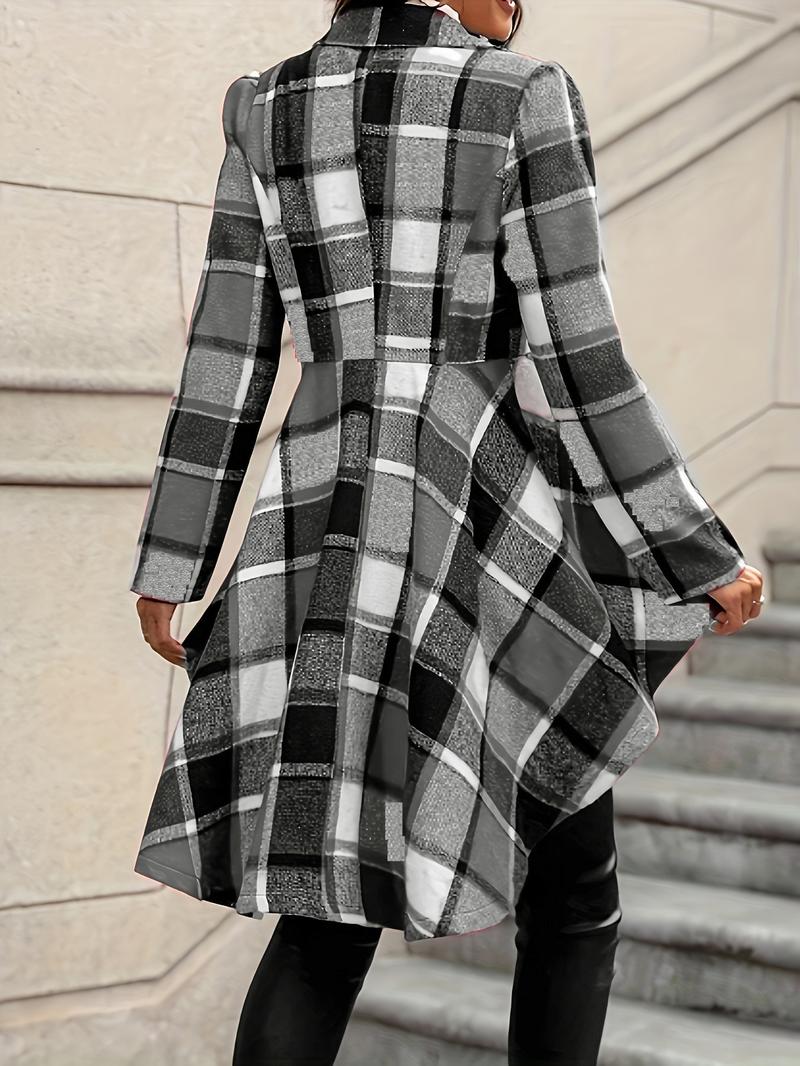Women's Plaid Print Button High Low Hem Jacket, Casual Long Sleeve Lapel Neck Open Front Outerwear for Fall & Winter, Ladies Clothes for Daily Wear Women's Plaid Print Button High Low Hem Jacket, Casual Long Sleeve Lapel Neck Open Front Outerwear for Fall & Winter, Ladies Clothes for Daily Wear