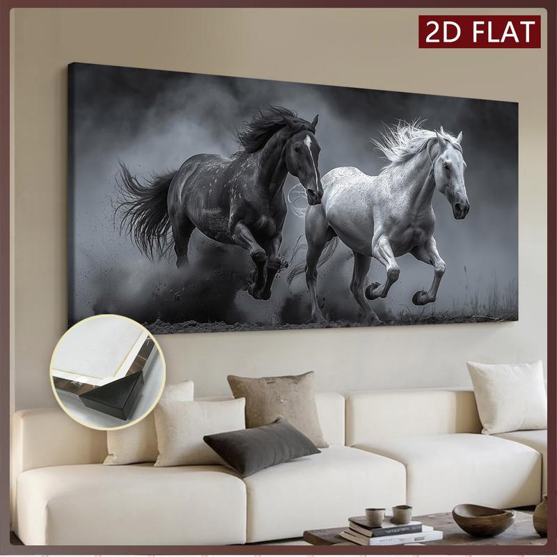 2D Flat Single Piece Wooden Frame Canvas Painting, Depicting a Black and White Horse Running in the Dust.This Exquisite Poster Can Be Used as Home Decoration and Wall Art, Suitable for Living Room, Bedroom, Office, Dining Room 2D Flat Single Piece Wooden Frame Canvas Painting, Depicting a Black and White Horse Running in the Dust.This Exquisite Poster Can Be Used as Home Decoration and Wall Art, Suitable for Living Room, Bedroom, Office, Dining Room