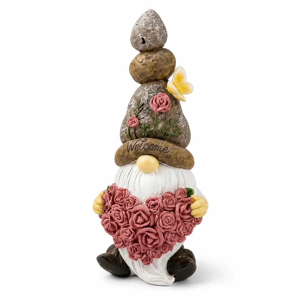 Romantic Dwarf Figurine, Bearded Goblin Holding Flower Heart, Valentine's Day Gift, Garden Decor, Fun Courtyard Decoration, Perfect Holiday Gift, Decorative Figurine