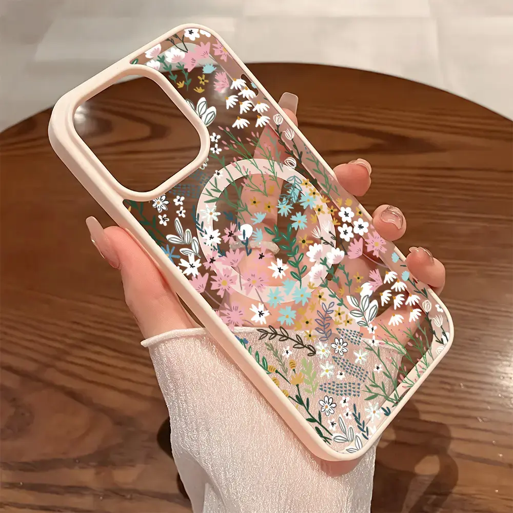 Premium Magnetic MagSafe-Ready Phone Cases for iPhone 11/12/13/14/15/16 Plus/17/18/Air/Pro Max, Customized Breezy Flower Patches, Durable Anti-Fall, Ultra-Thin Design, TikTok-Trendy Mobile Phone Accessories for Everyday Use, Screen Protector Resistant