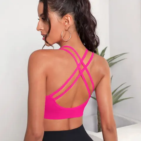 Charming Cross Strap Backless Bra for Women, Solid Color Seamless Elastic Sports Bra, Comfortable and Stylish Athletic Underwear, Strappy Sports Bra
