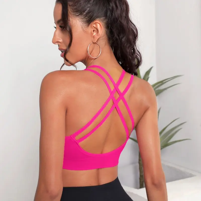 Charming Cross Strap Backless Bra for Women, Solid Color Seamless Elastic Sports Bra, Comfortable and Stylish Athletic Underwear, Strappy Sports Bra