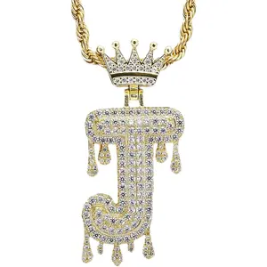 Unisex Crown Letter Necklace with Cubic Zirconia Inlay 60.96cm Chain Length Capital Letter Pendant Everyday Wear Jewelry Suitable for Gifting