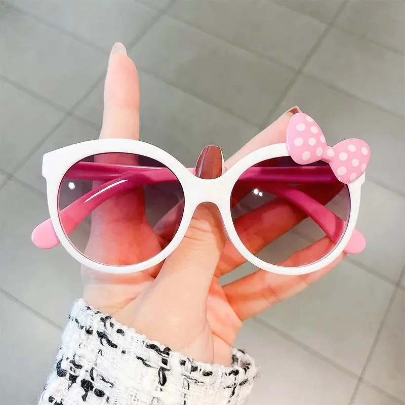 Cat Eye Glasses for Girls Wear, Semi-Rimless PA Frame with Shiny Bowknots, Blue Light Blocking Lens for Female Children Ages 3-14, 3-14Y