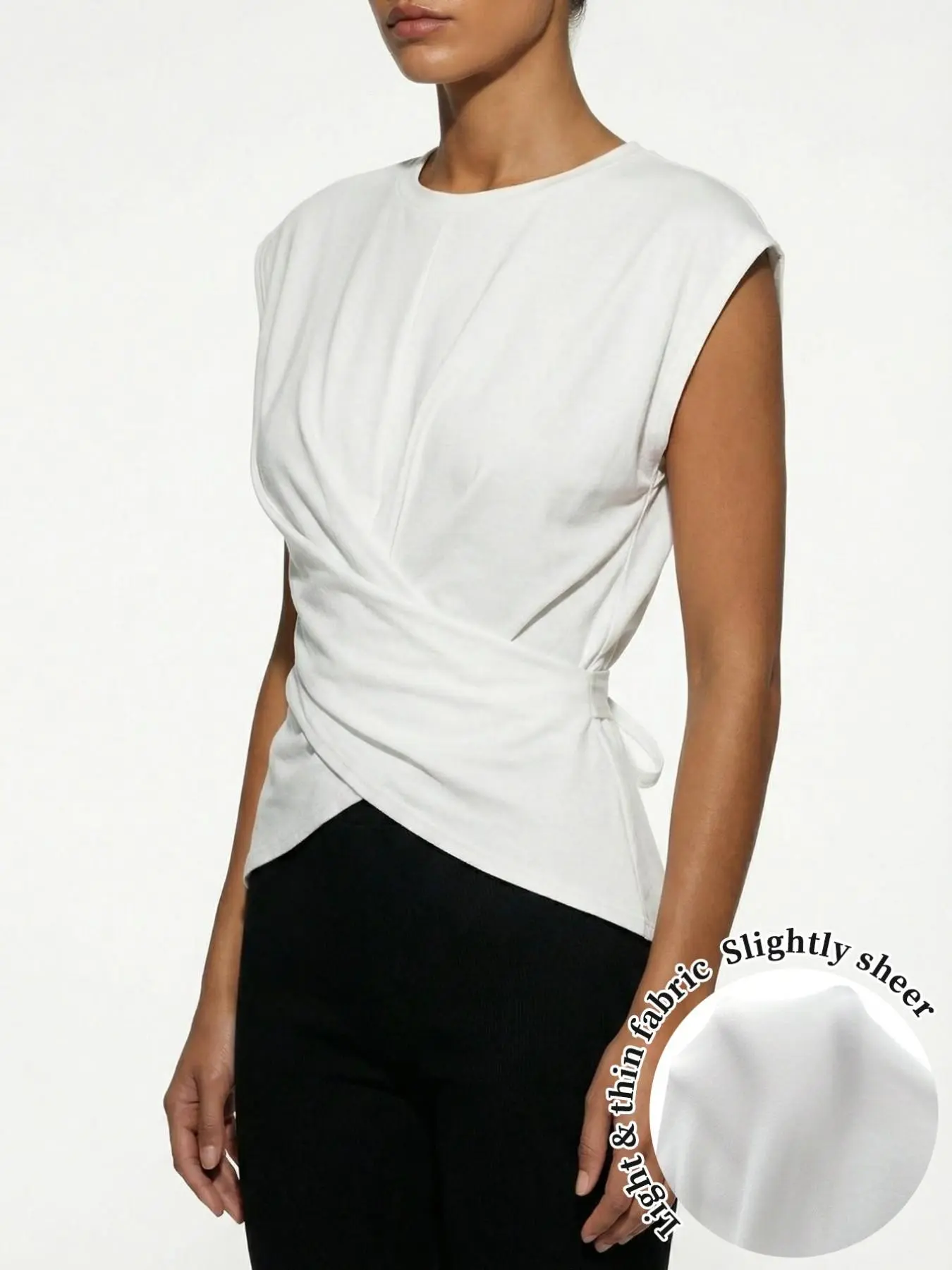 Women's Knit Punk Style Round Neck Drop Shoulder Sleeves Cross Twist Back Tie Top, Irregular Folded Slim Fit T-Shirt, Casual for Spring & Fall, Casual Fashion Knitwear, Womenswear