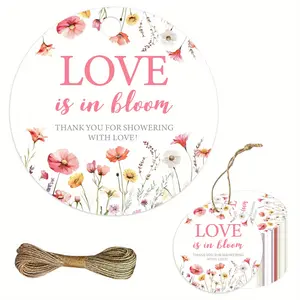 1Set Love in Bloom Bridal Shower Decorations 50pcs Love in Bloom Thank You Tags Floral Wildflower Gift Wrap Tags Summer Flower Gift Party Favor Decor for Bachelorette Wedding Engagement Party
