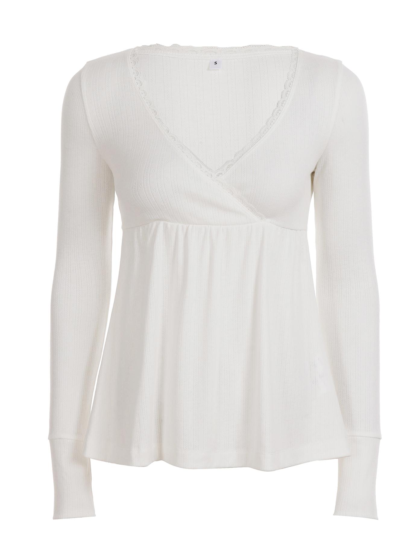 Fashionable Simple Lace Trim Cross V Neck A-Line Long Sleeve Knitted Top Blouse, Trendy Spring & Fall Casual Wear for Women