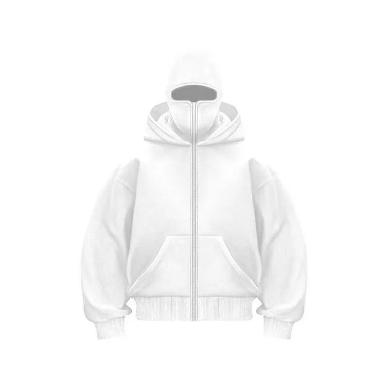 Y2K Gothic Harajuku Winter Sportswear for Men & Women New Double Hooded Zipper Design Men's Hooded Mask Women's Long Sleeves Basic Pattern Tank Top Tight Sleeves Halter Neck Casual Backless Sleeveless Crop Styles