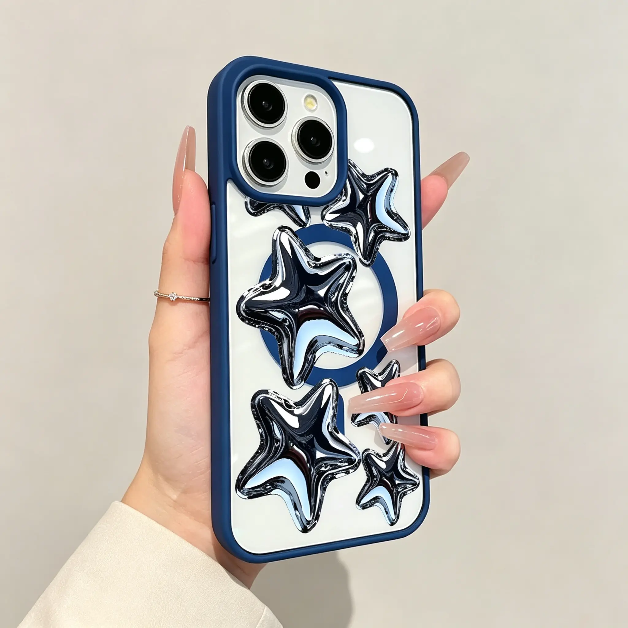 Metallic Star Magnetic Snap Phone Case - Shockproof Luxury Crystal Textured Accessories for iPhone 17-11 Pro Max, Samsung S26-S21 Ultra A Series, Multi-Model Girls' Gift with Silicone Strap