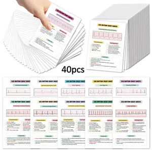 40pcs ECG Rhythm & Arrhythmias Cheat Sheets Cards - ECG Rhythm Interpretation Reference Card for Nurses & Paramedics Students for Quick Rhythm Identification, ECG Study Guide, Nursing Reference Cards, Nursing Flashcards, Flashcards For Studying