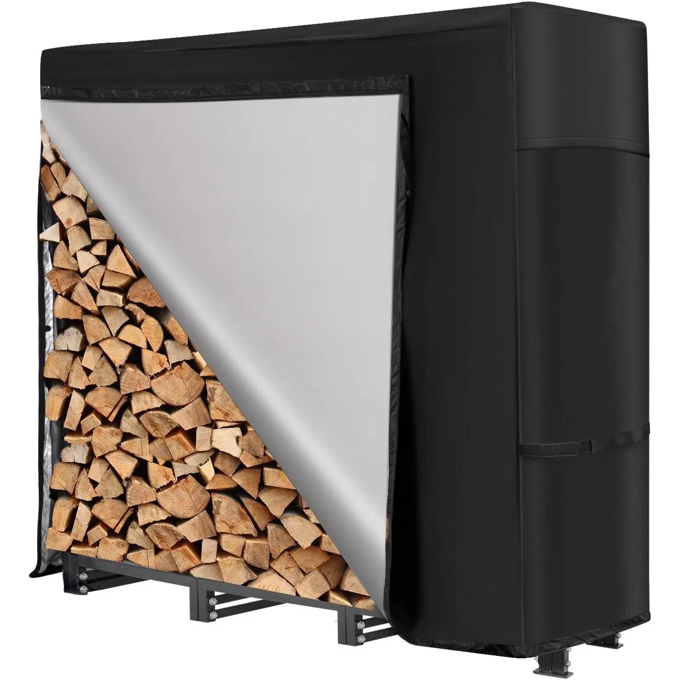 4FT Outdoor Firewood Rack with Cover, Heavy Duty Square Strong Stand Rack with Waterproof Cover for Fireplace Fire Pits Wood Pile Storage Holder Lumber Rack